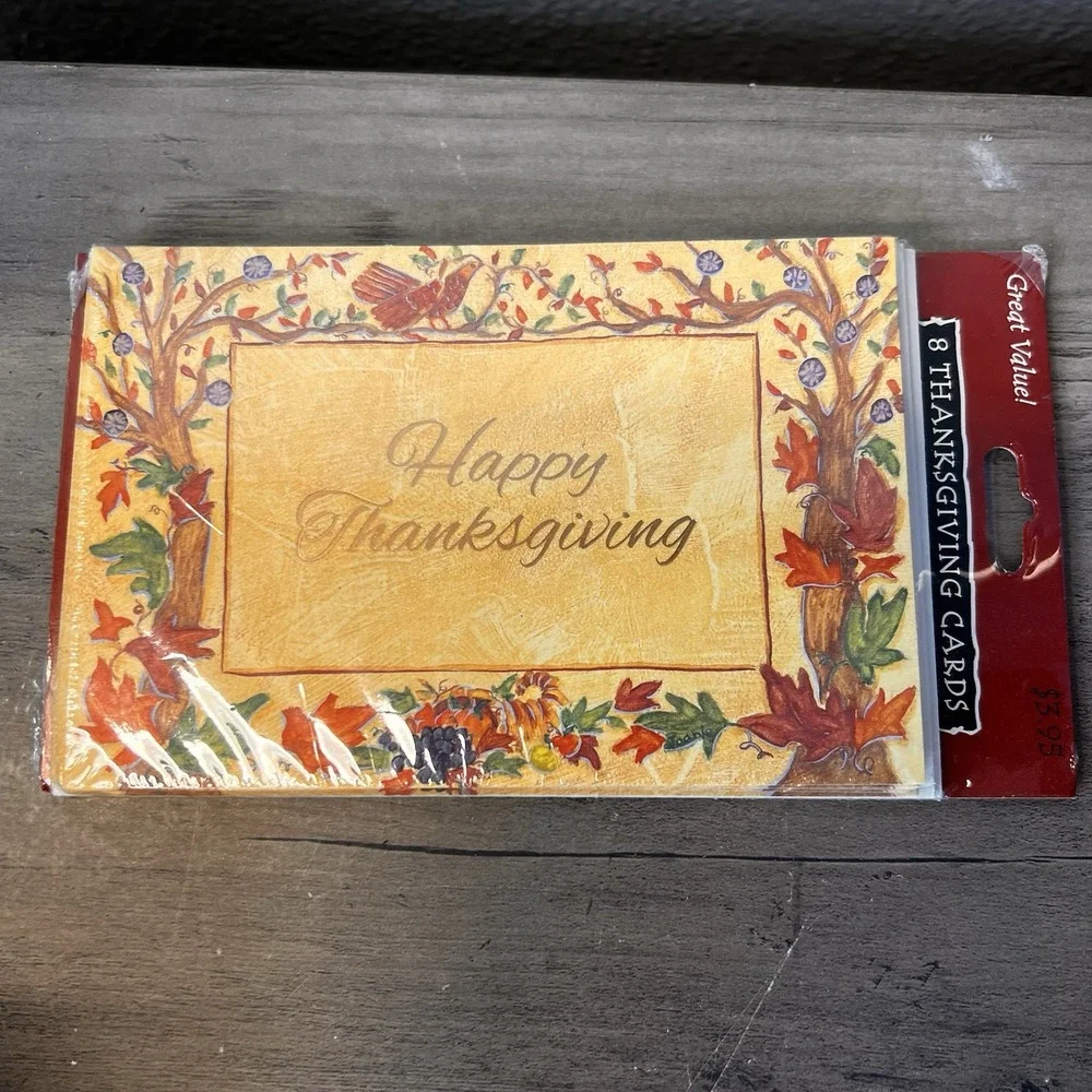 Vintage Gibson Thanksgiving Cards 8ct Sealed‎ Fall Leaves Turkey Pumpkins USA